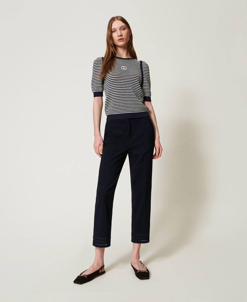 Straight fit trousers with embroidery Blue Night Woman 251TP2042_00238_01