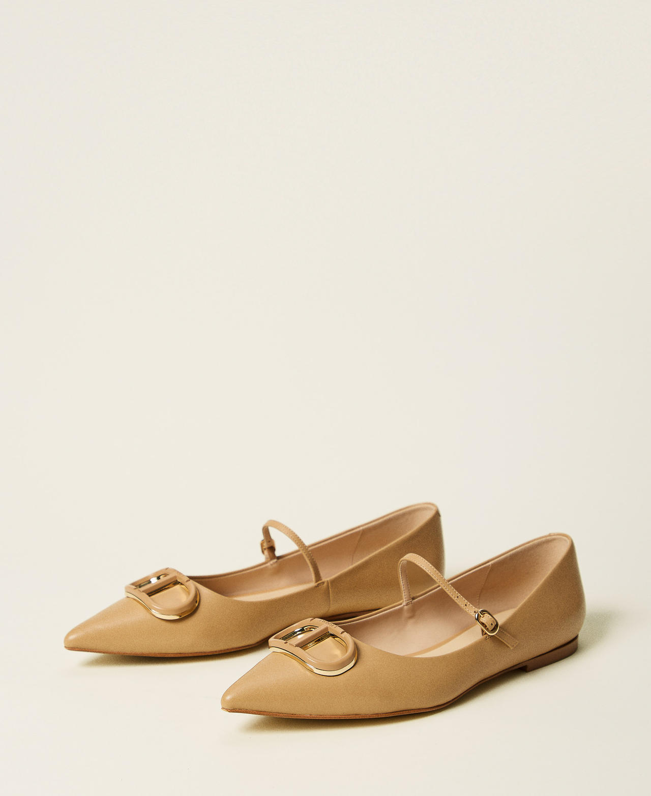 Ballerine in pelle con Oval T Camel Donna 251TCP064_00044_02