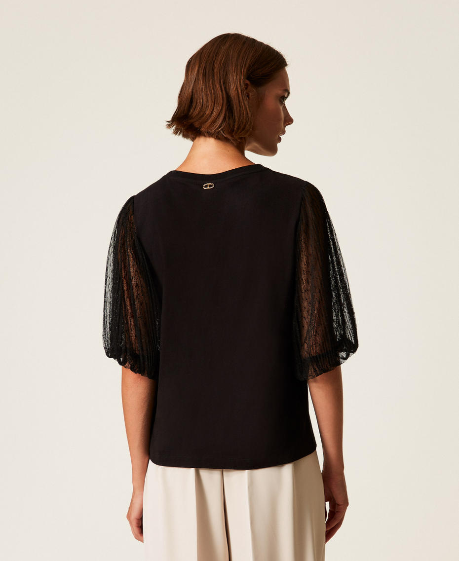 T-shirt avec manches en tulle Noir Femme 252TT2310_00006_03