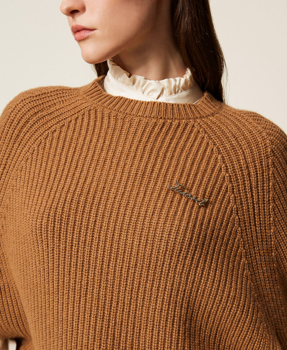 Pull cape en laine m&eacute;lang&eacute;e Marron &laquo;&nbsp;Alpaga&nbsp;&raquo; Femme 252TT3421_12538_05
