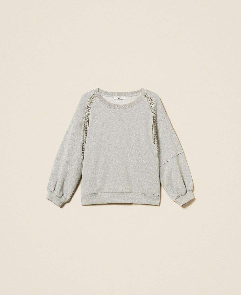 Sweatshirt with rhinestone and pearl chains Melange Grey Woman 252LI2MCC_00082_S0
