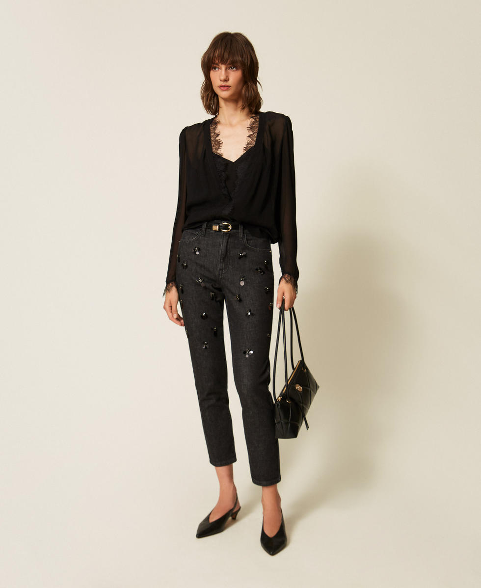 Georgette blouse with lace Black Woman 262AP2282_00006_01