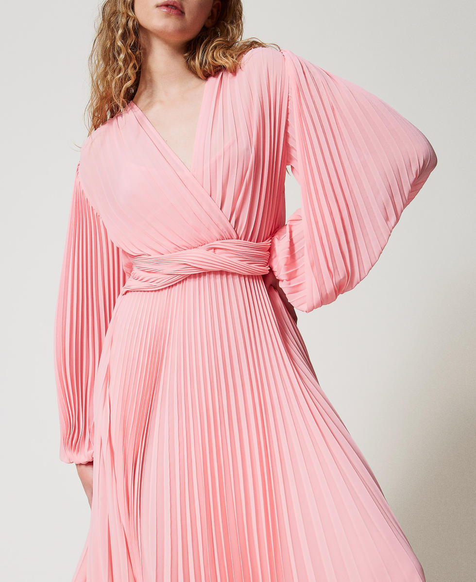 Robe longue en cr&ecirc;pe georgette pliss&eacute; Peach Femme 251TP2330_12142_04