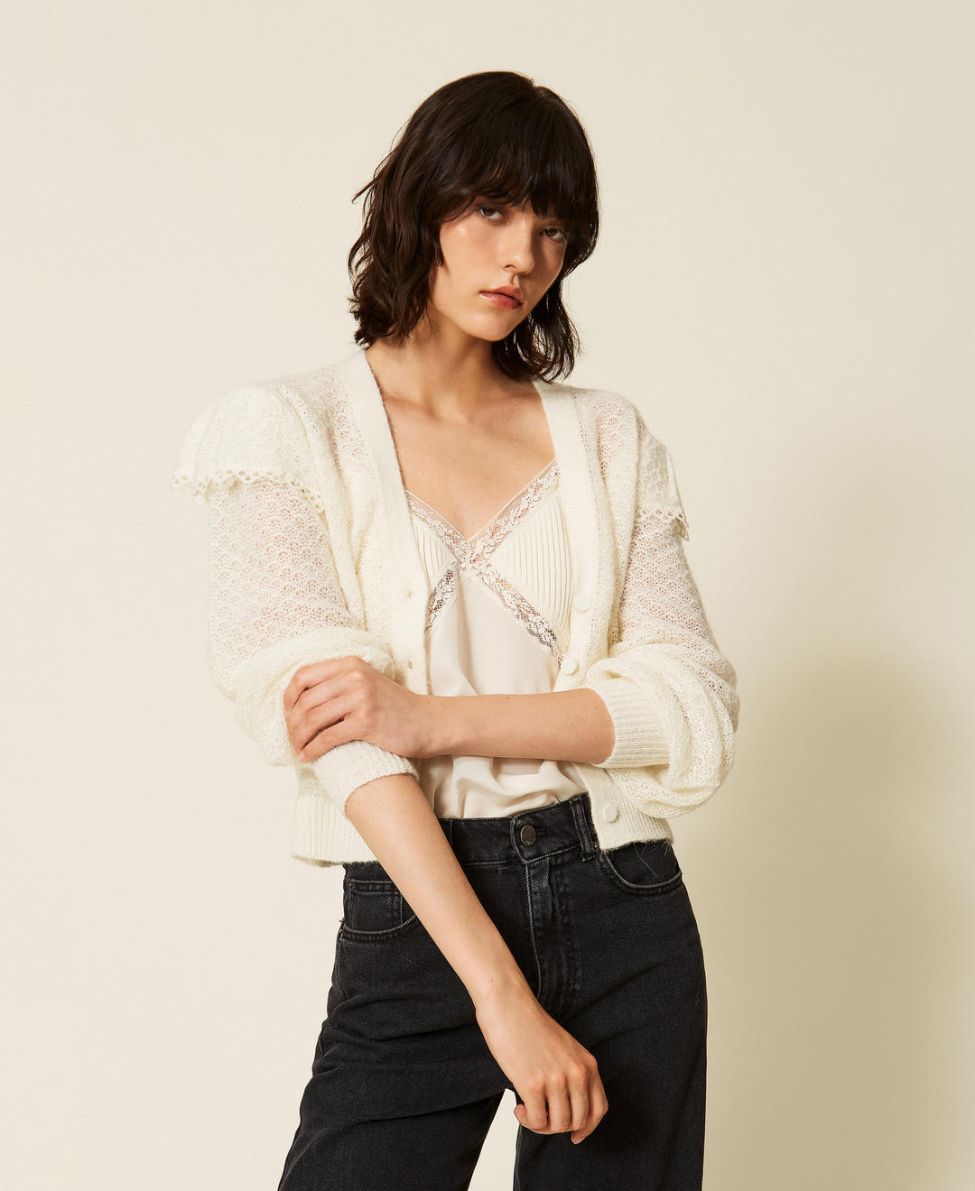 Cardigan en maille avec volants