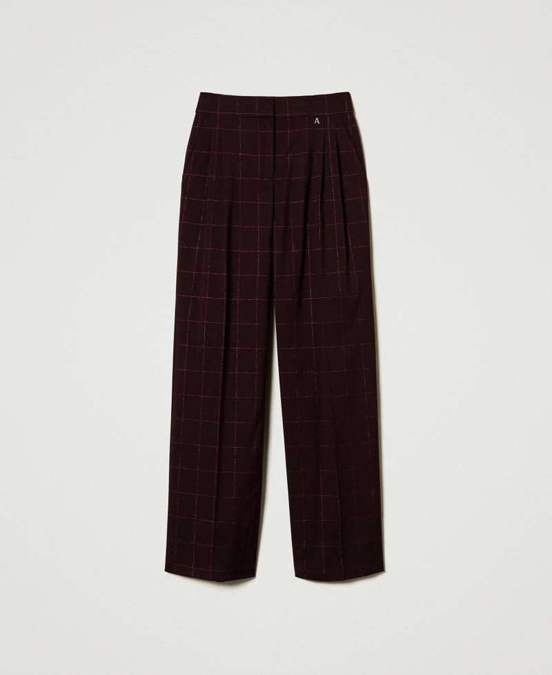 Palazzo trousers with lurex check pattern Potent Purple Woman 242AT2165_11963_0S