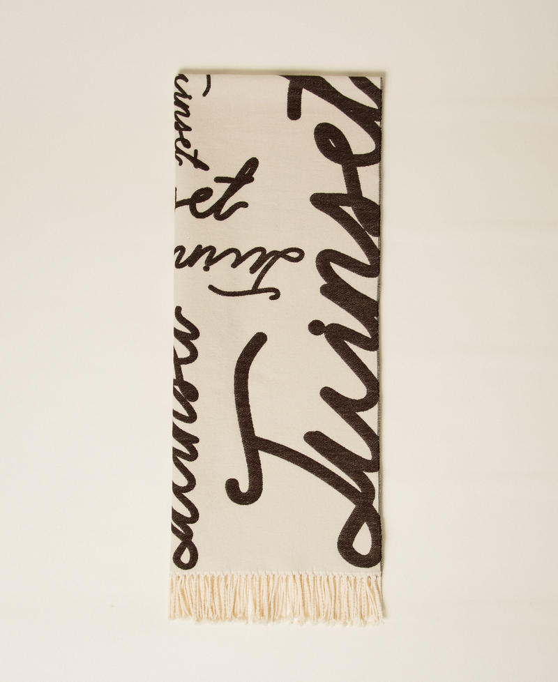 Jacquard stole with lettering logo Two tone Light Natural/Black Chocolate Woman 252TO5061_12913_01