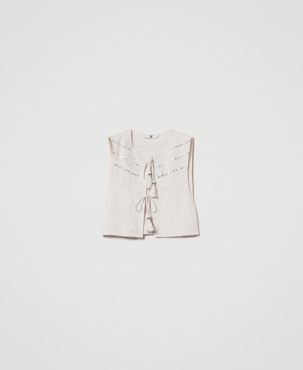 Gilet in misto lino con ricamo