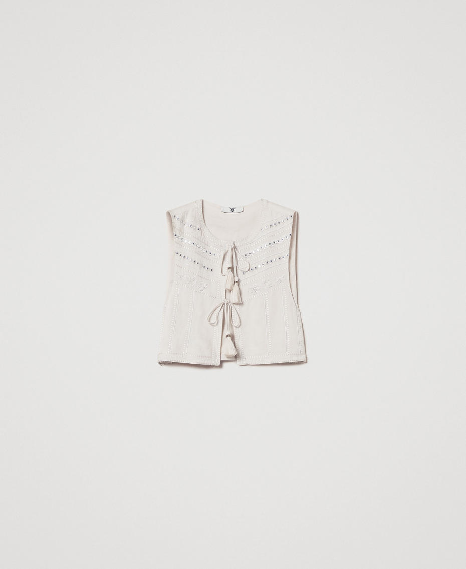 Gilet en lin m&eacute;lang&eacute; avec broderie Broderie Almond Beige/Dark Almond Beige Femme 251LM2FDD_12376_S0