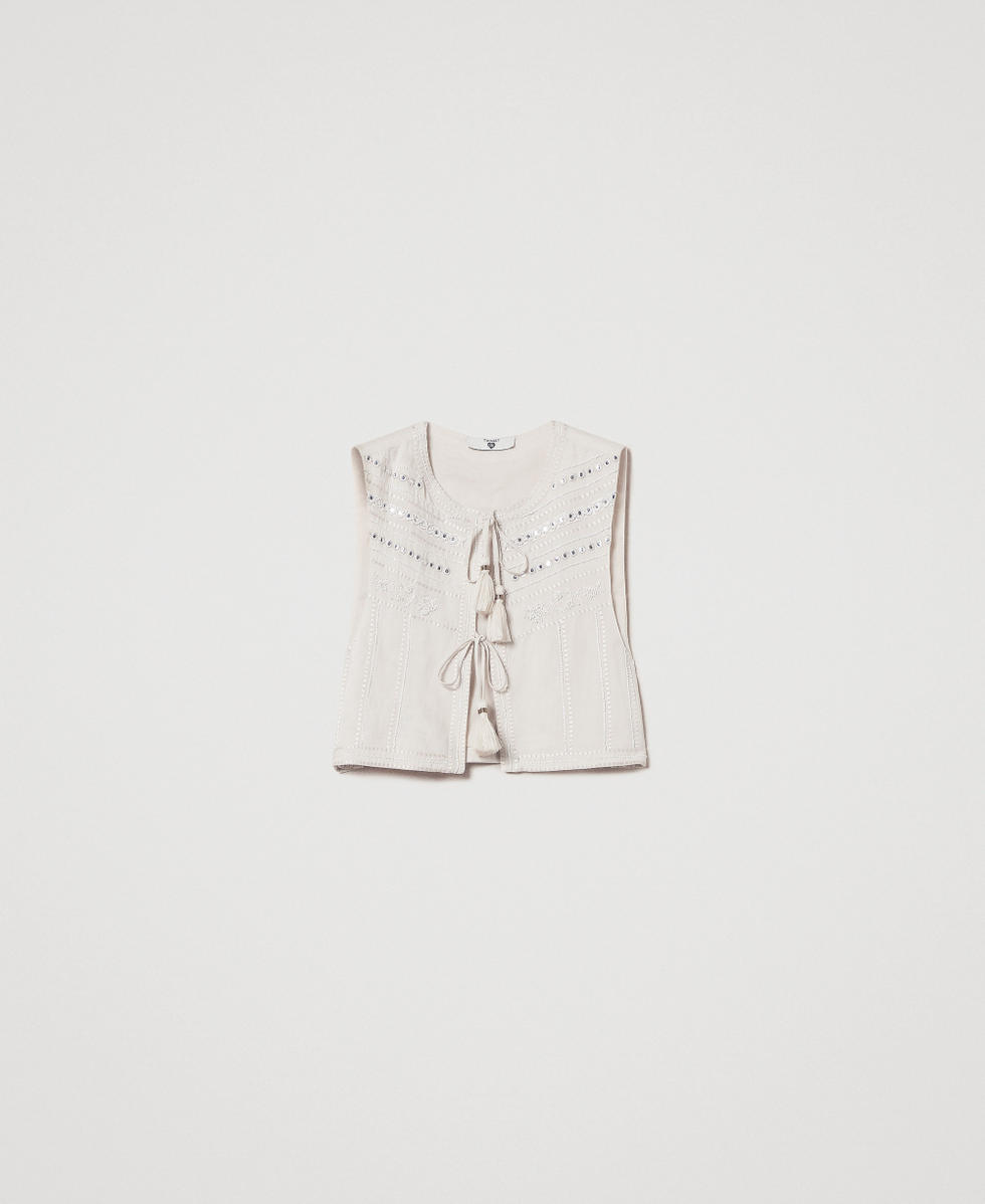 Linen-blend waistcoat with embroidery