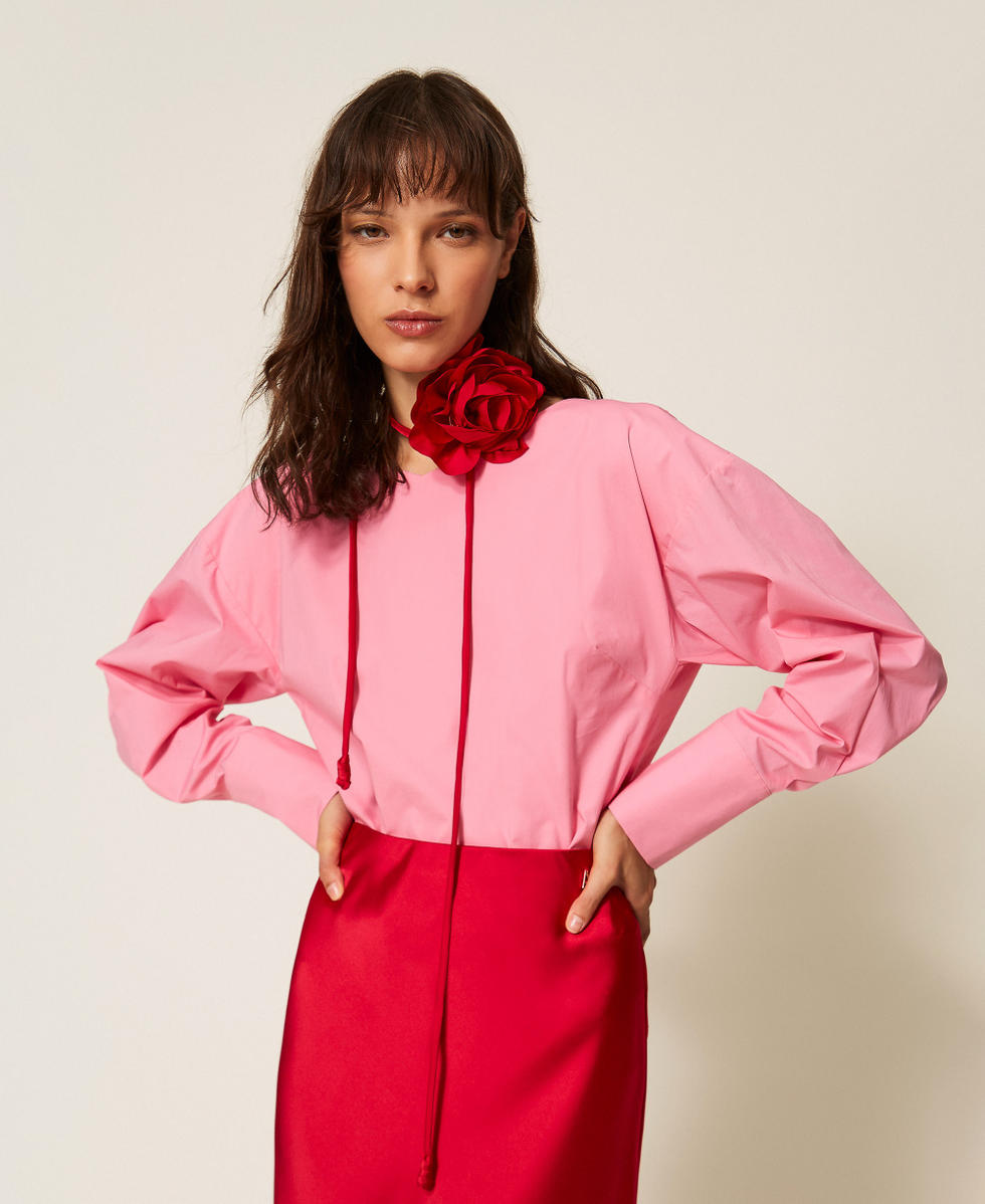 Camicia in popeline con incrocio Rosa "Aurora Pink" Donna 261AP2132_07207_01