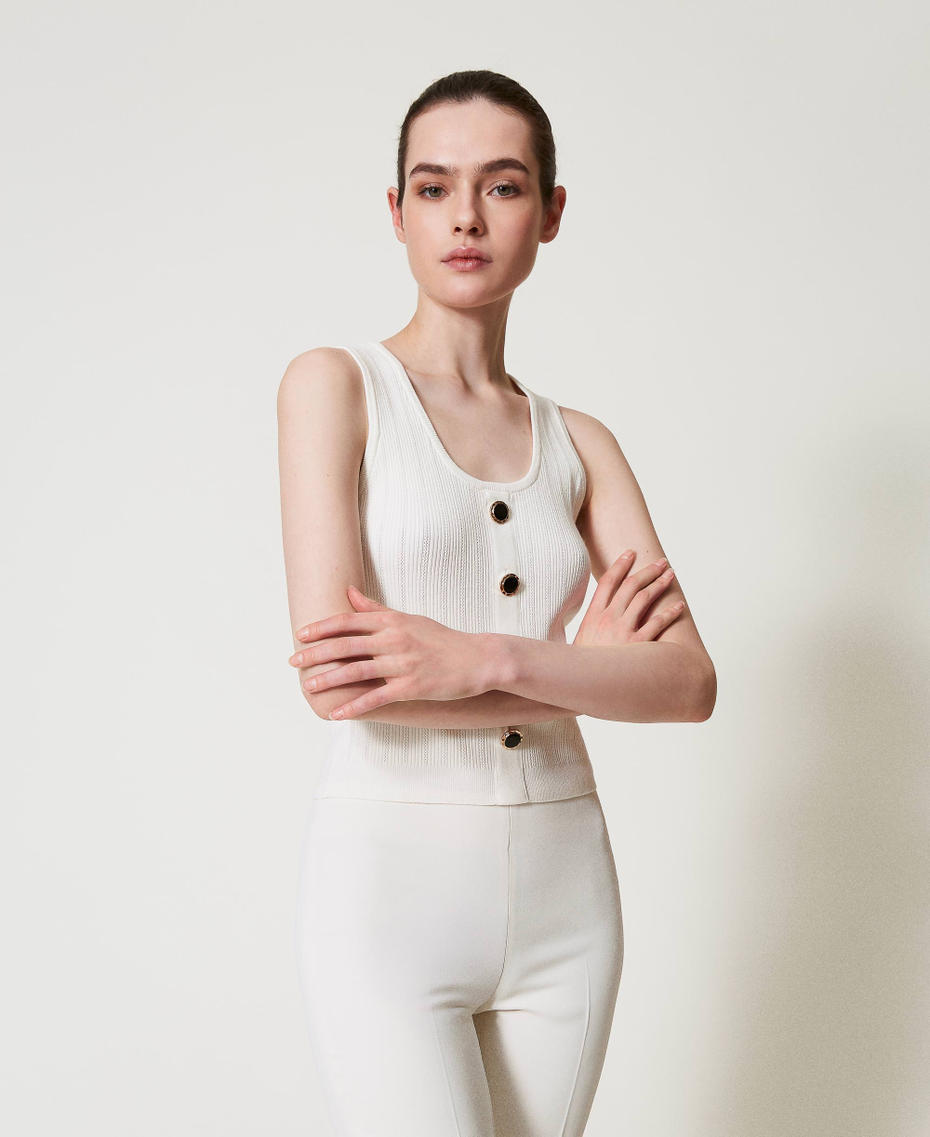 Knit top with decorative buttons White Snow Woman 251TP3492_00282_01