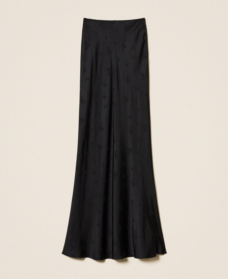 Long jacquard satin skirt Black Woman 252TT2366_00006_S0