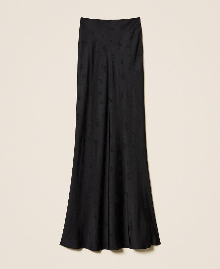 Long jacquard satin skirt Black Woman 252TT2366_00006_S0