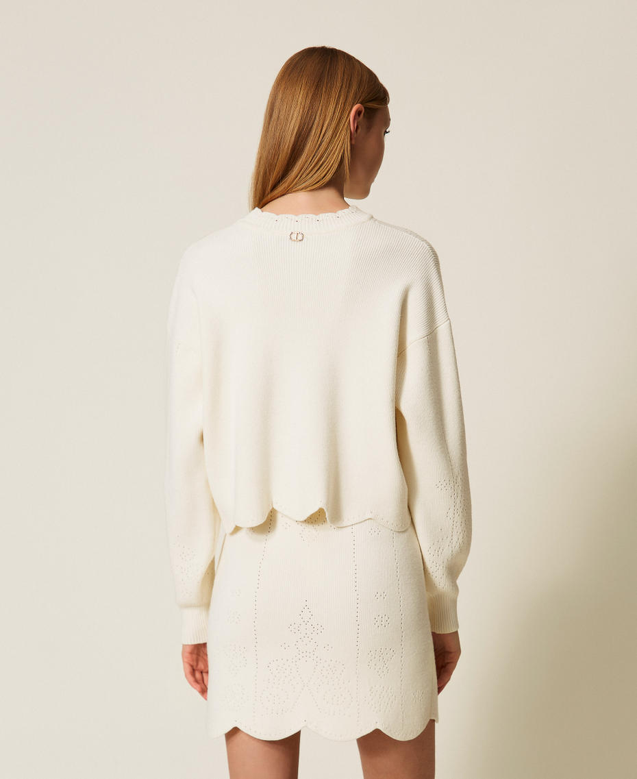 Pull cropped avec festons Blanc Neige Femme 252TT3210_00282_03