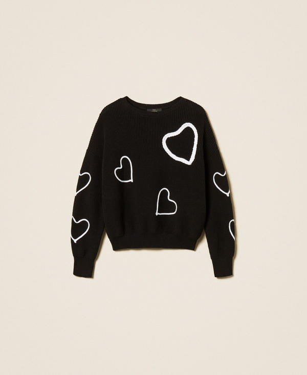 Jumper with embroidered hearts