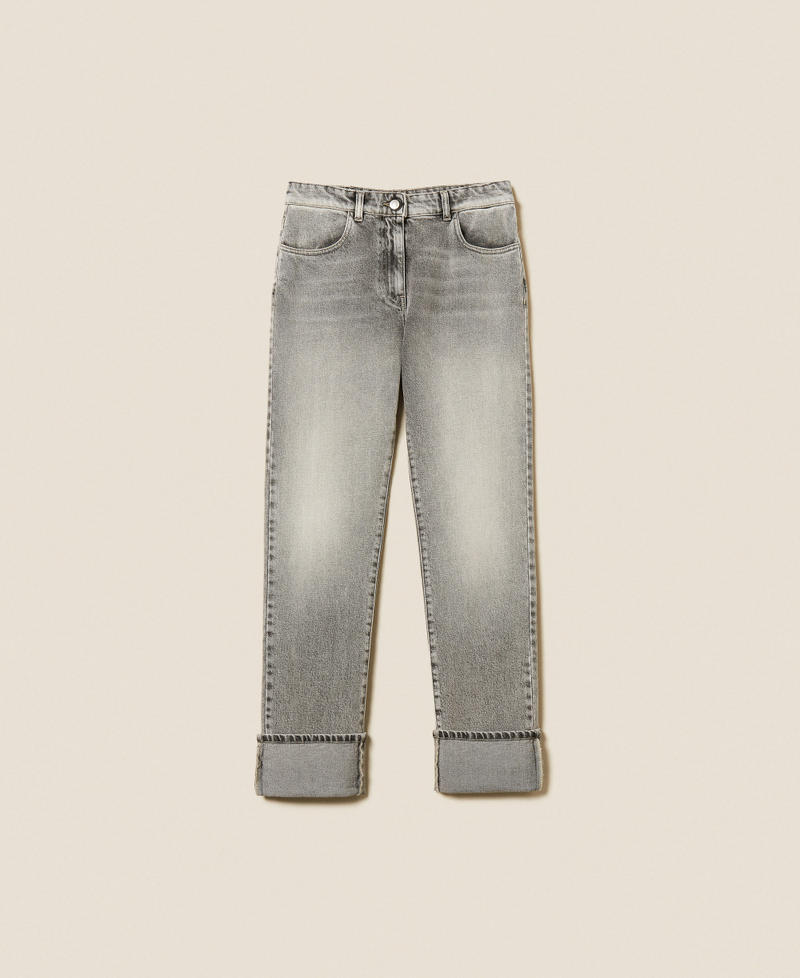 Jean droit avec revers Denim Gris Délavé Femme 252AP2430_07284_S0