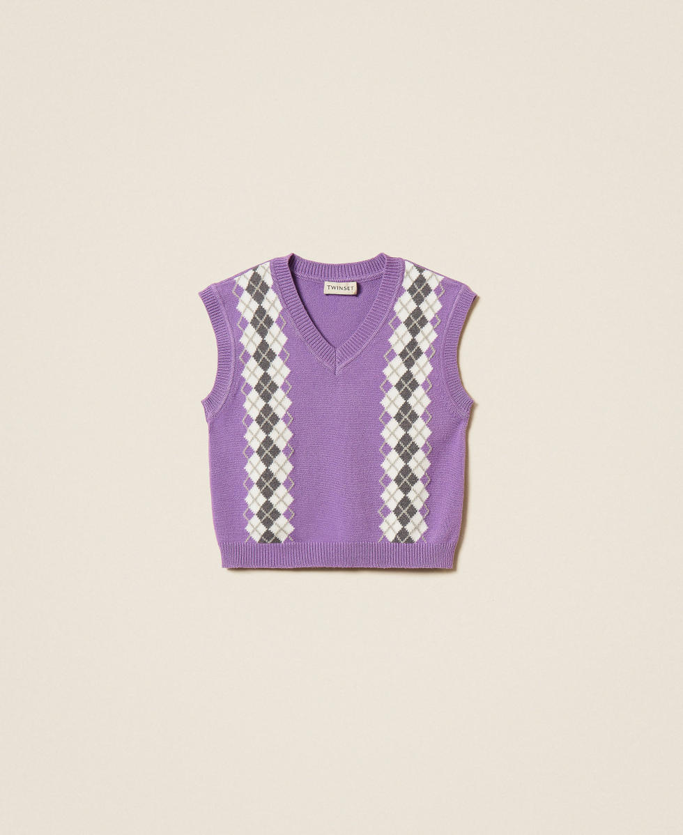 Gilet en maille avec losanges Violet "Jacinthe"/Losange Blanc "Neige" Fille 262GJ3050_13778_S0
