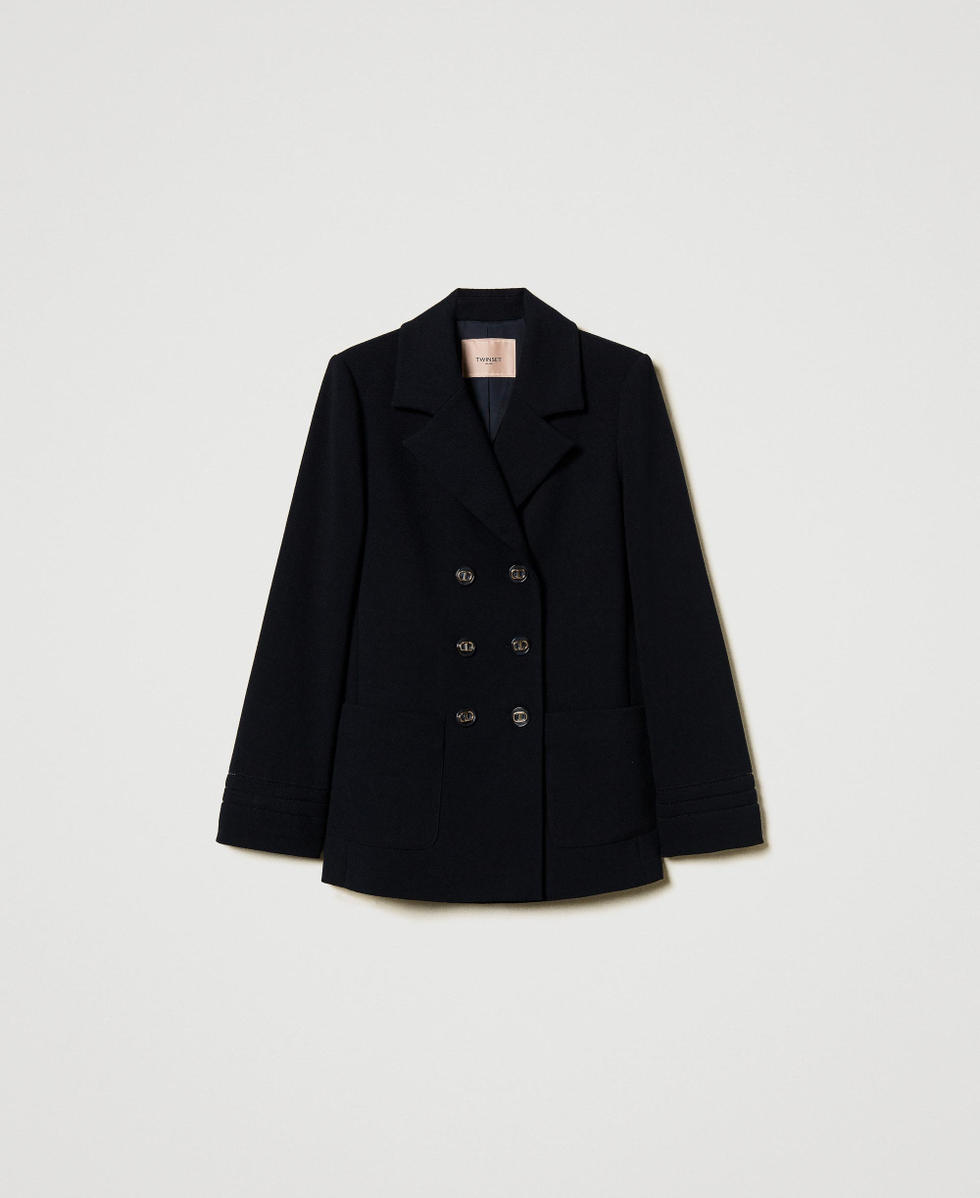 CABAN 黒 ボタンジャケット Double-breasted caban jacket with embroidery Woman, Blue