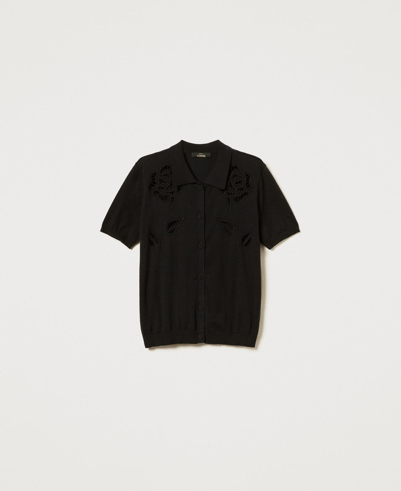 Camicia in maglia con ricami Nero Donna 251AX3011_00006_0S