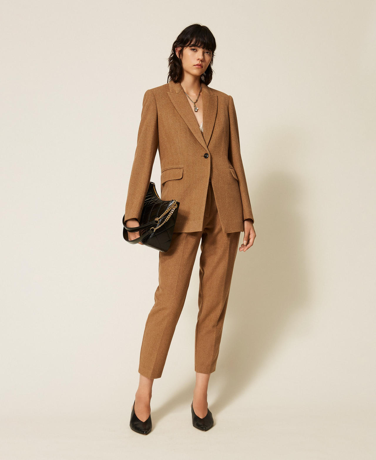 Pantaloni in misto lana chevron Toffee Herringbone Donna 262AT2261_14041_01