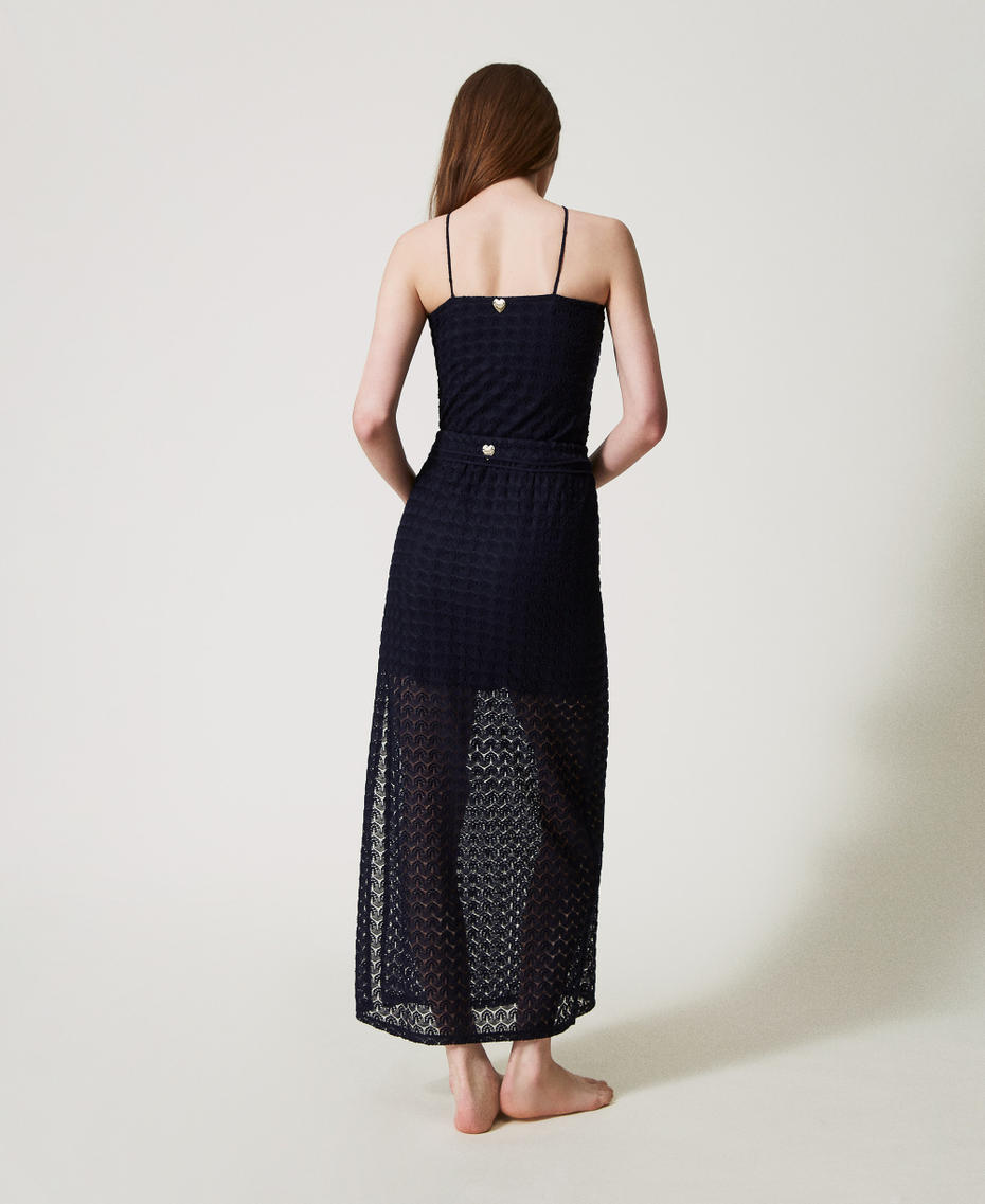 Jupe mi-longue en crochet Bleu Classique Femme 251LM2HBB_11956_03