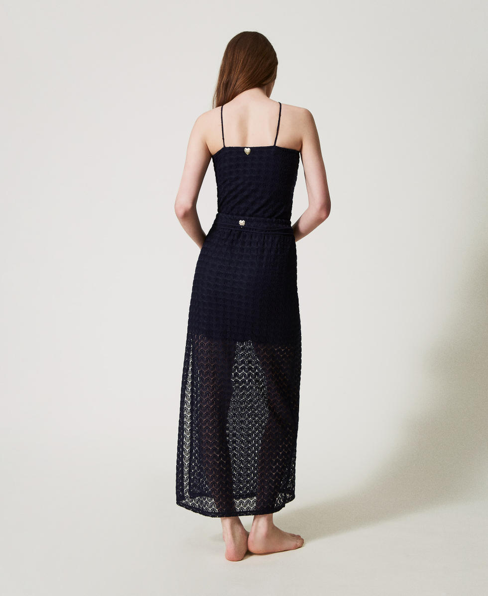 Jupe mi-longue en crochet Bleu Classique Femme 251LM2HBB_11956_03