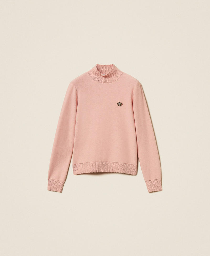 Turtleneck jumper with brooch Powder Rose Woman 262LI3BAA_13678_S0