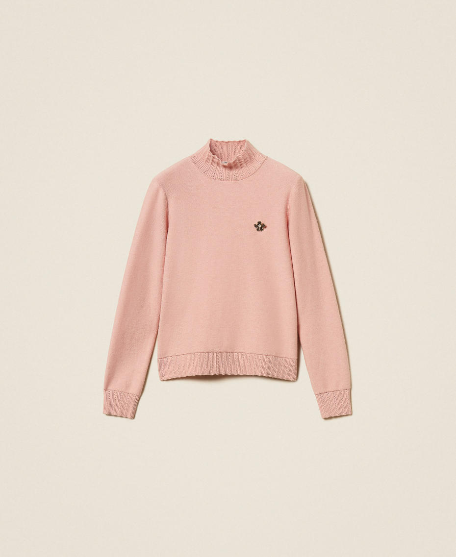 Turtleneck jumper with brooch Powder Rose Woman 262LI3BAA_13678_S0