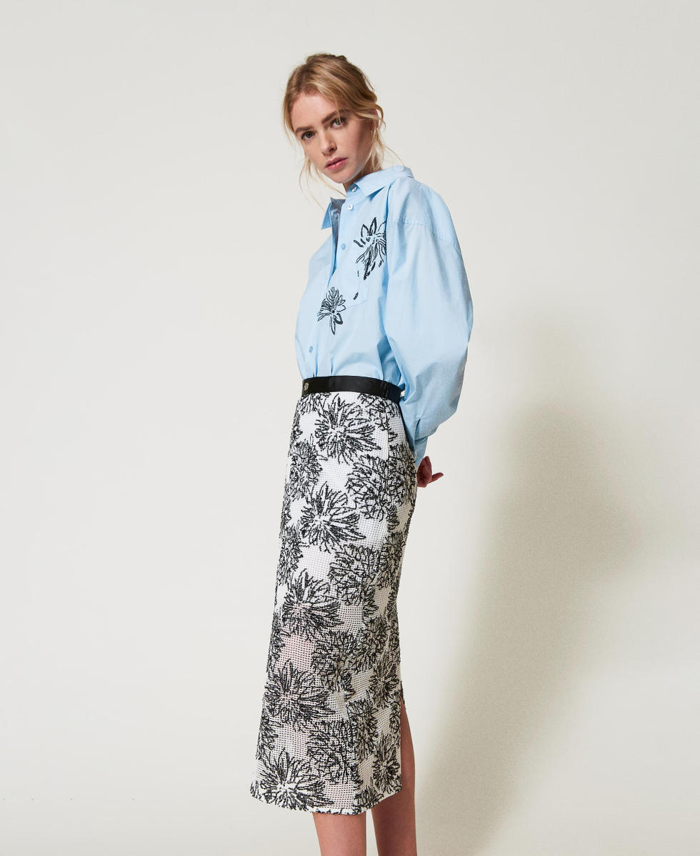 Midi skirt with sequins Snow/Black Embroidery Woman 251TE2061_12238_02