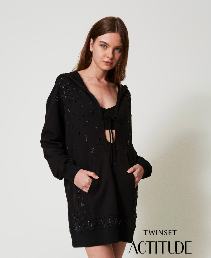 Short dress with handmade embroidery Black Woman 251AP2060_00006_PA