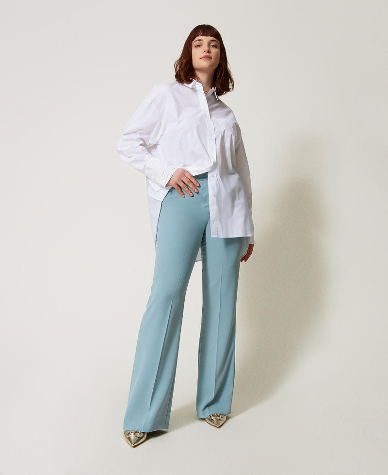 Fluid crêpe flared fitted leg trousers Dusty Blue Woman 251TP2106_00485_01