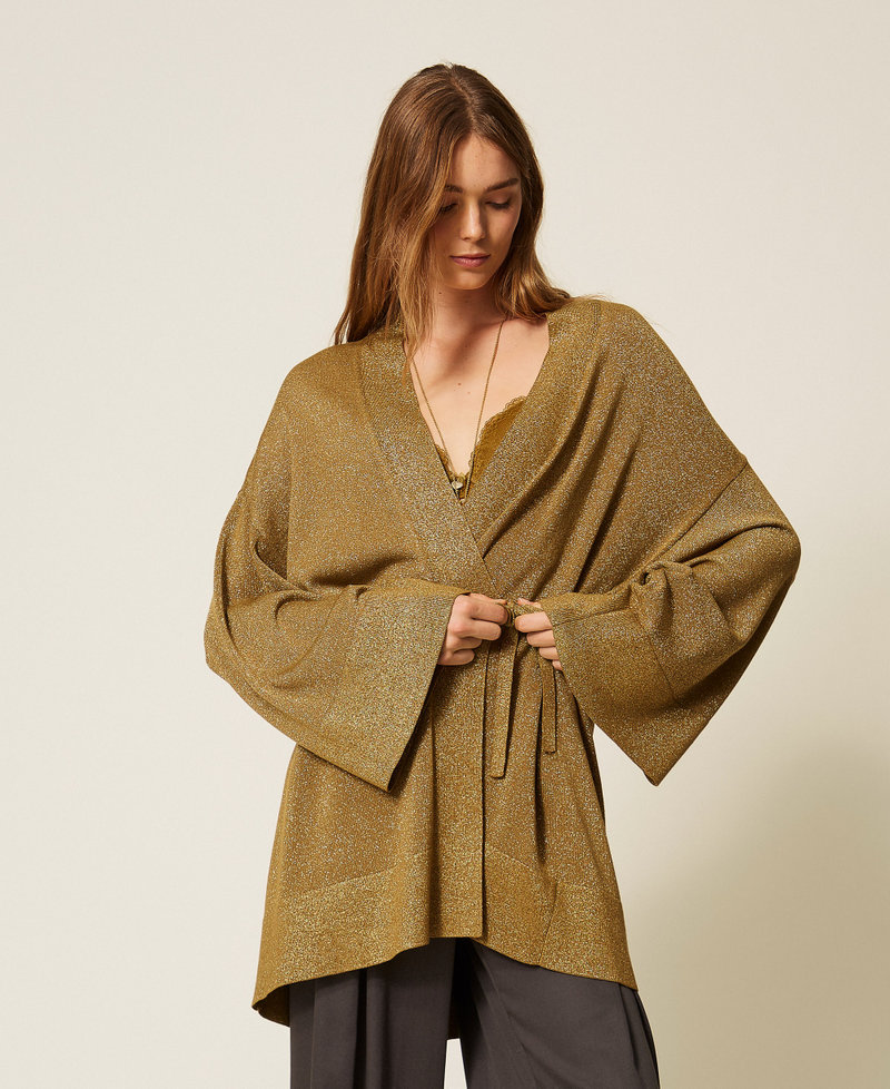 Strick-Kimono-Cardigan mit Lurex Shiny Oil Lurex Frau 262LI3RAA_13919_02