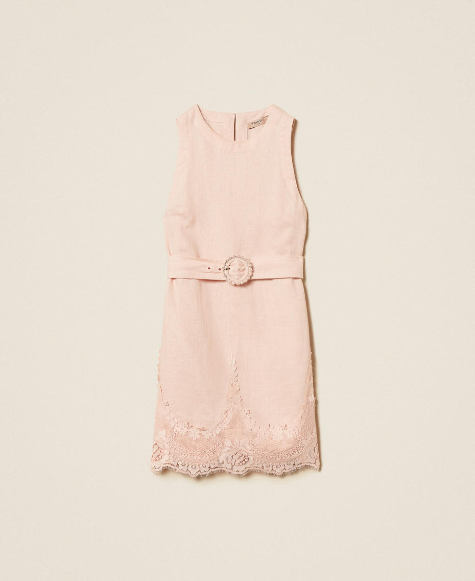 Kurzes Leinenkleid mit Spitze Pearl Rose Frau 261TT2180_13144_S0