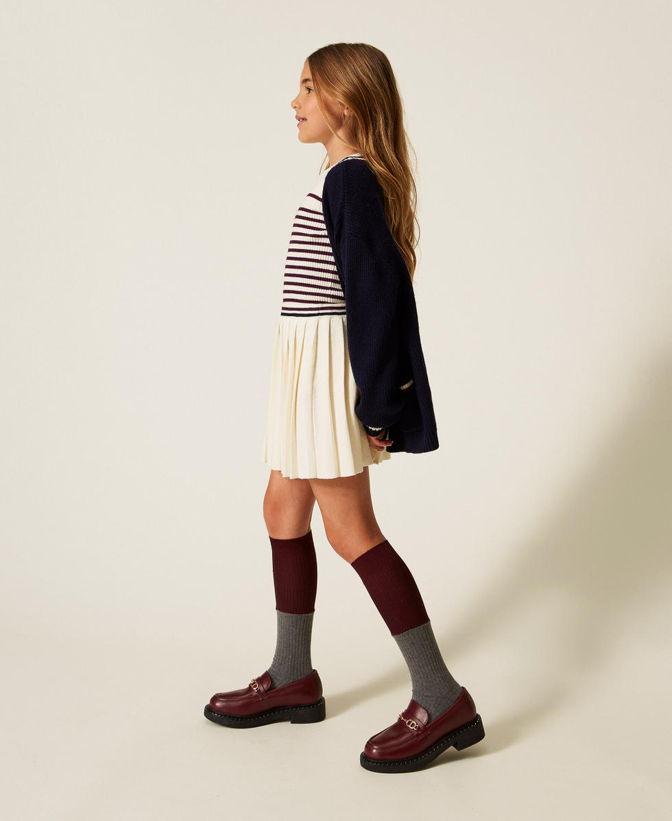 Jupe courte en maille pliss&eacute;e Blanc Papyrus Fille 252GJ3034_00435_02