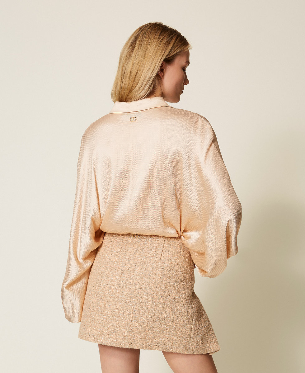 Satinhemd mit Ballon&auml;rmeln &bdquo;Parchment&ldquo;-Beige Frau 252TP2362_07222_03