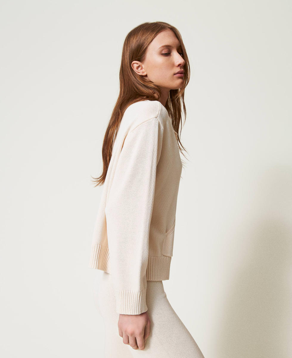 Cotton blend jumper with crochet patch Light Natural Woman 251TP3250_12227_02