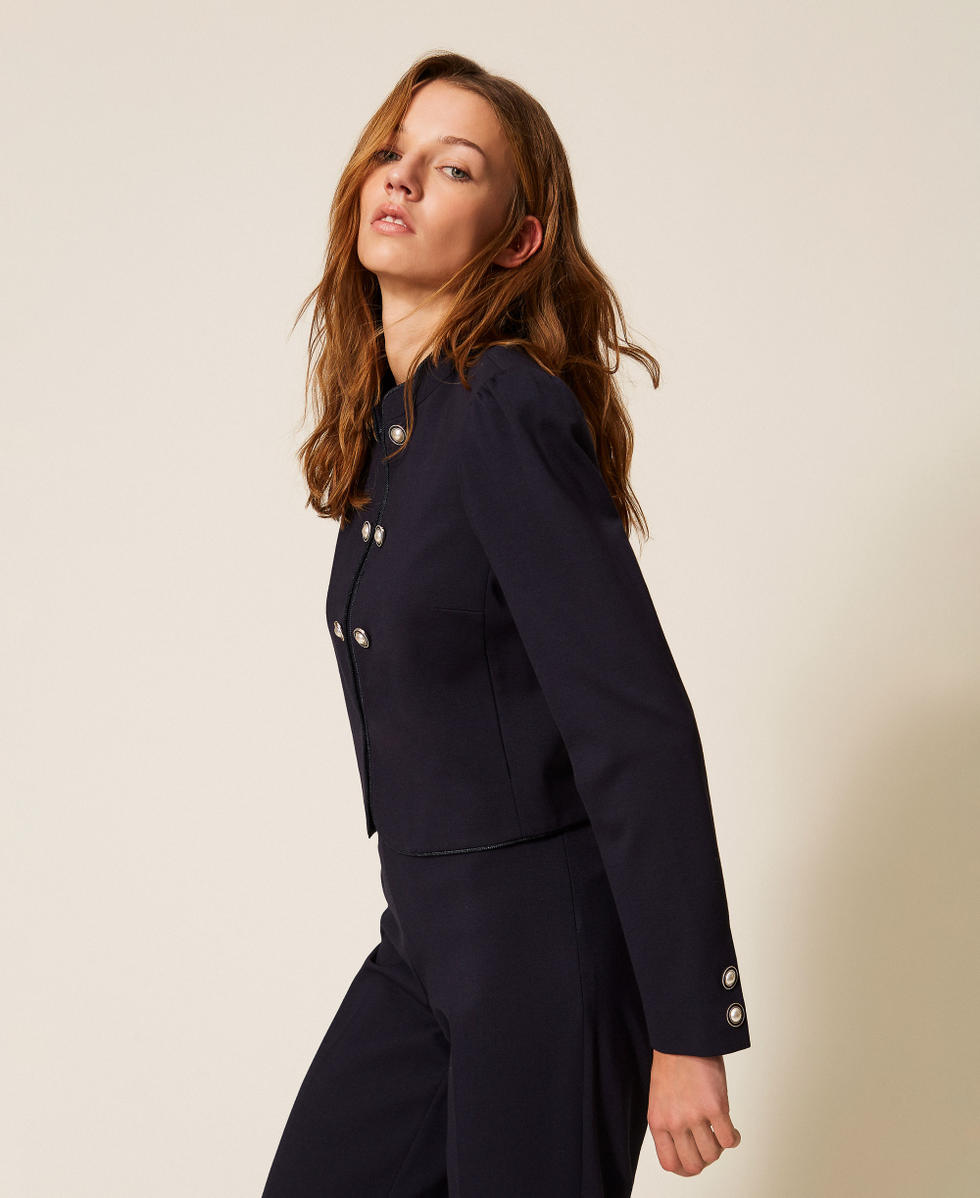 Mandarin collar jacket with decorative buttons Blue Light Woman 261TP2381_13172_02