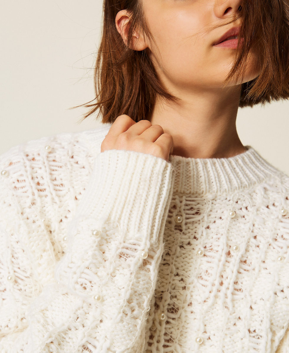 Crew neck jumper with pearls Mother Of Pearl Woman 262LI3TAA_00059_04