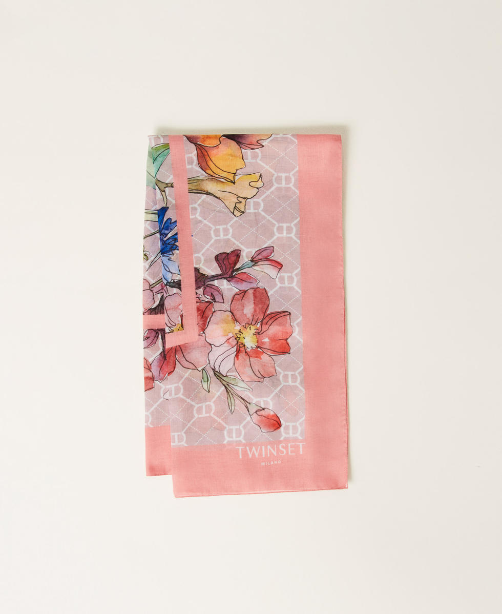 Keffiyeh with logo and flower print Peach Flowers Print Woman 251TA4330_12220_01