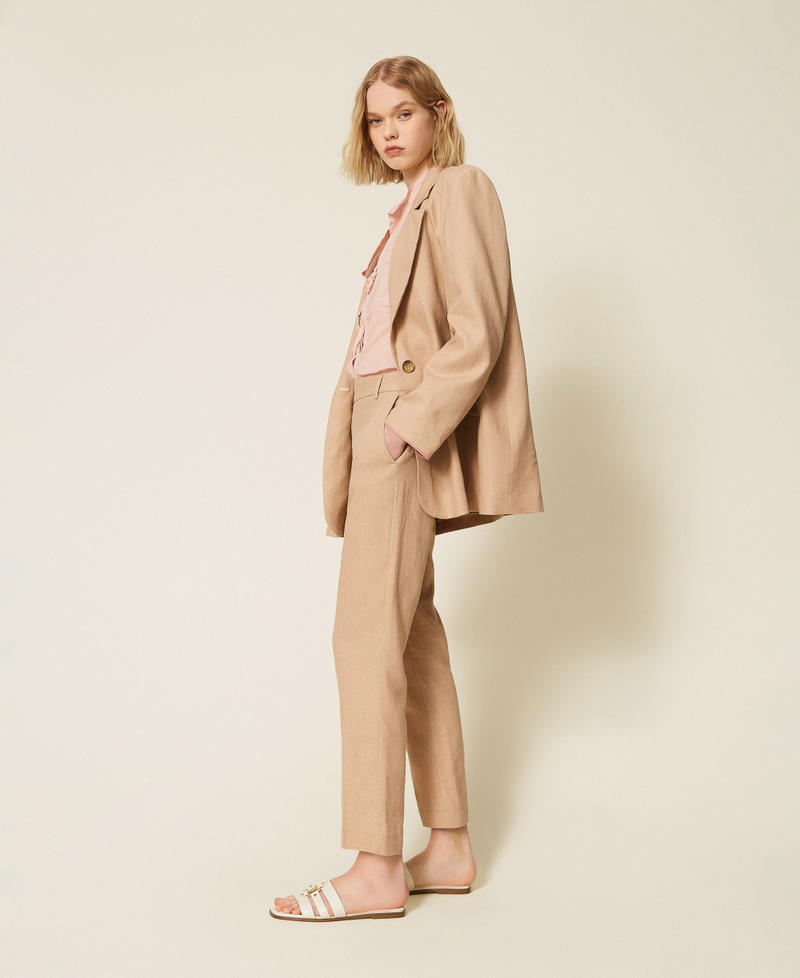 Linen blend trousers Natural Beige Woman 261TF2023_12559_02