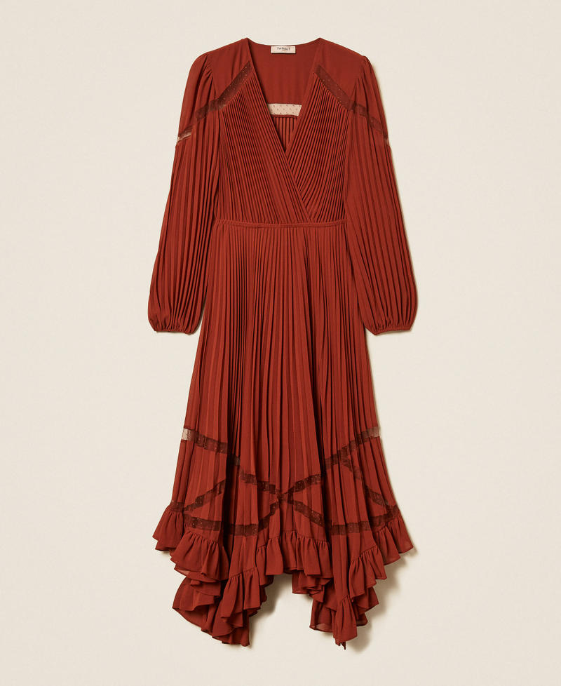 Long pleated georgette dress "Cherry Wood" Brown Woman 262TP271A_06501_S0