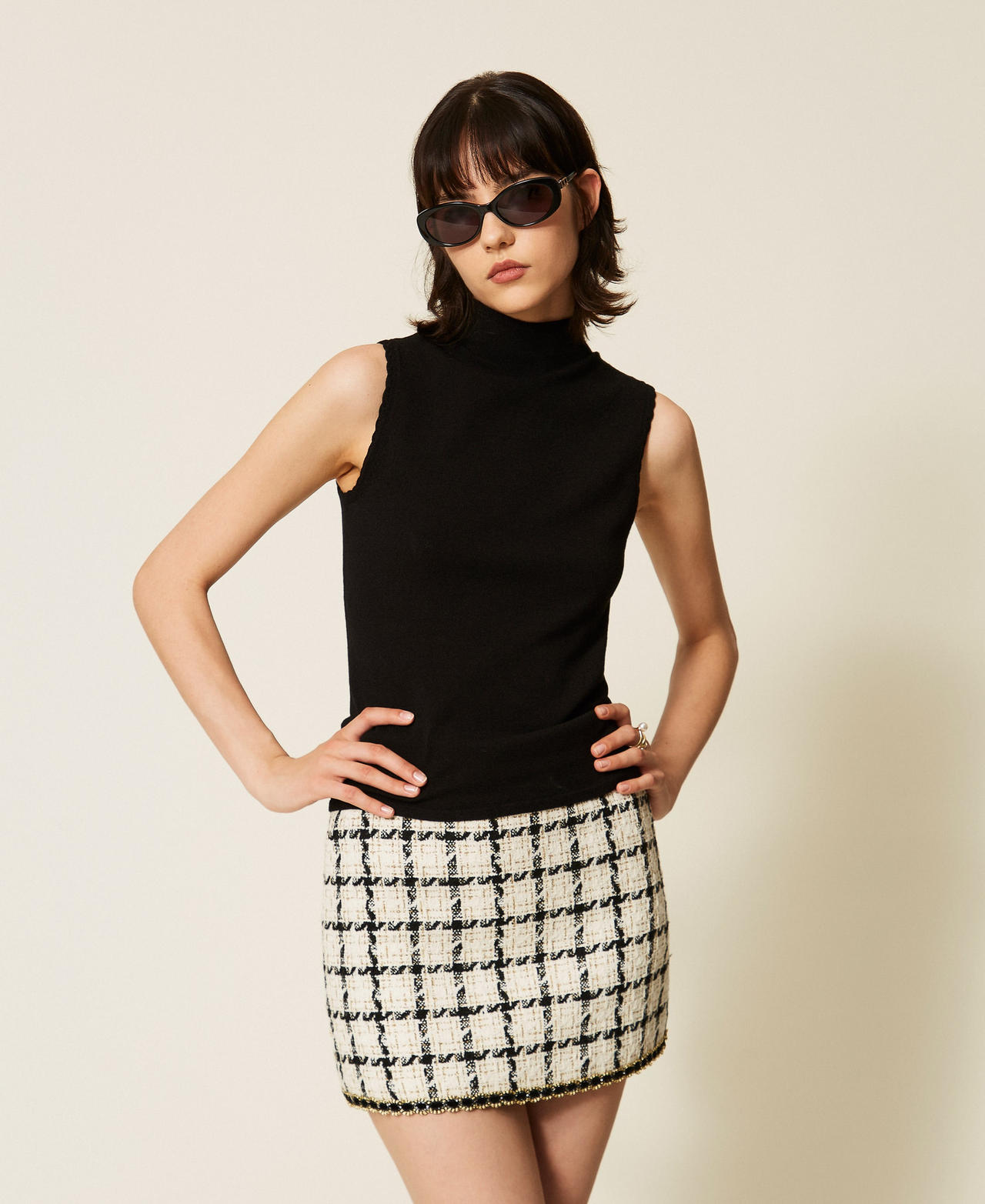 Twinset Women's Black Knitted Top With Crochet Details