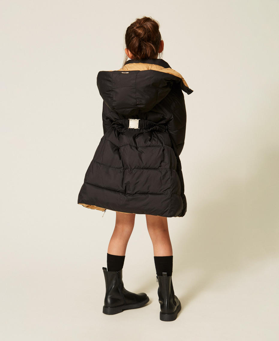 Reversible puffer jacket with belt Two-tone Black/"Iced Coffee" Brown Girl 262GJ2070_10847_06