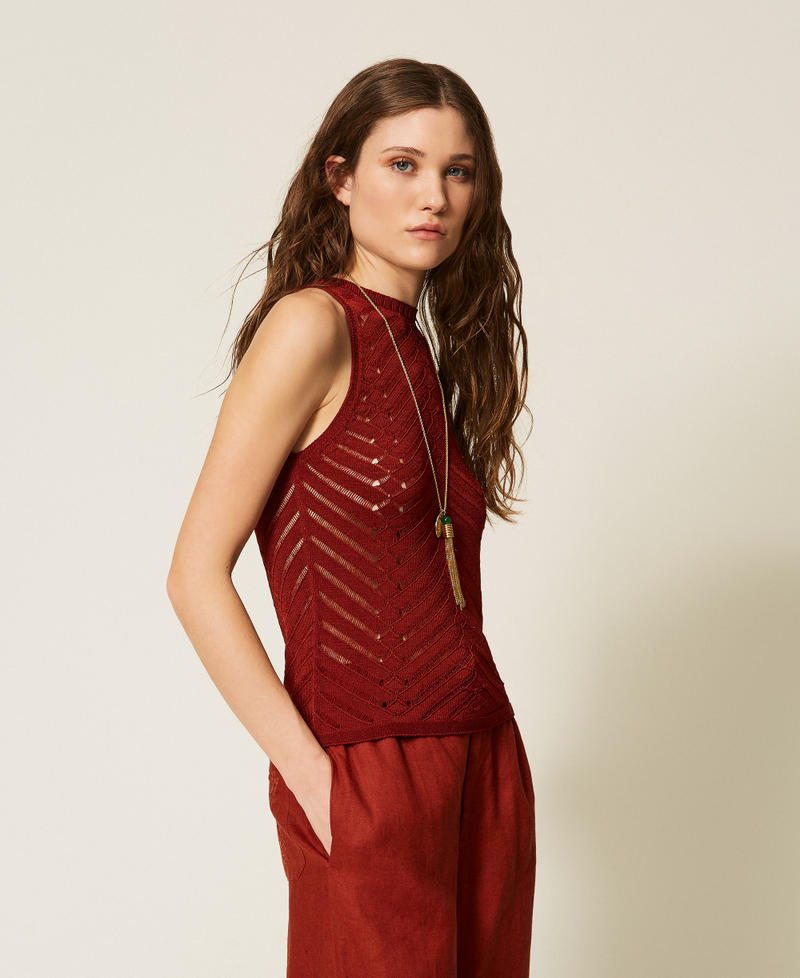 Stricktop mit Zickzack-Muster "Henna" Brown Frau 261TT3103_13332_02