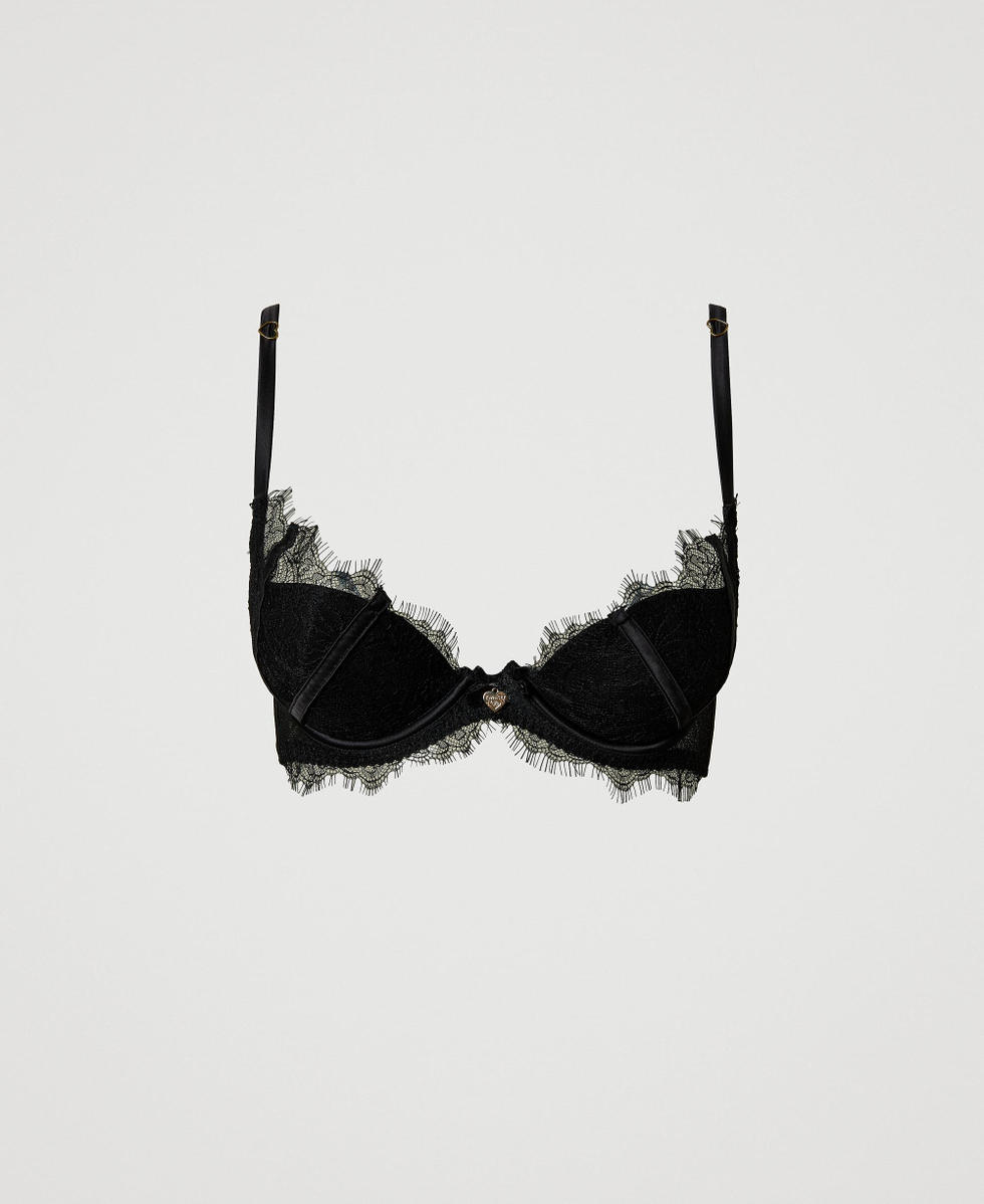 Lace and satin push-up bra Black Woman 242LL6J44_00006_S0