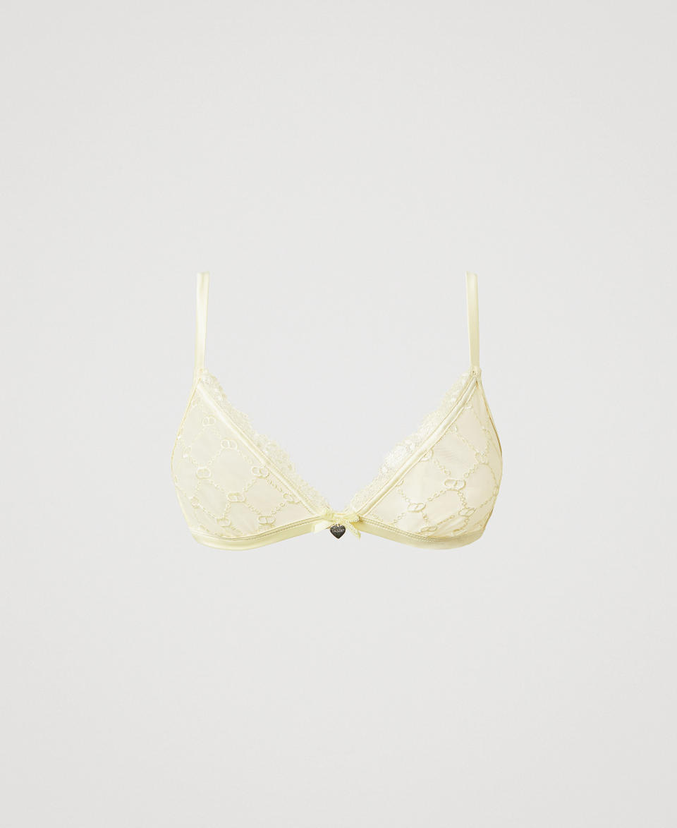 Tulle triangle bra with Oval T Yellow Butter Woman 251LL6C22_12107_S0