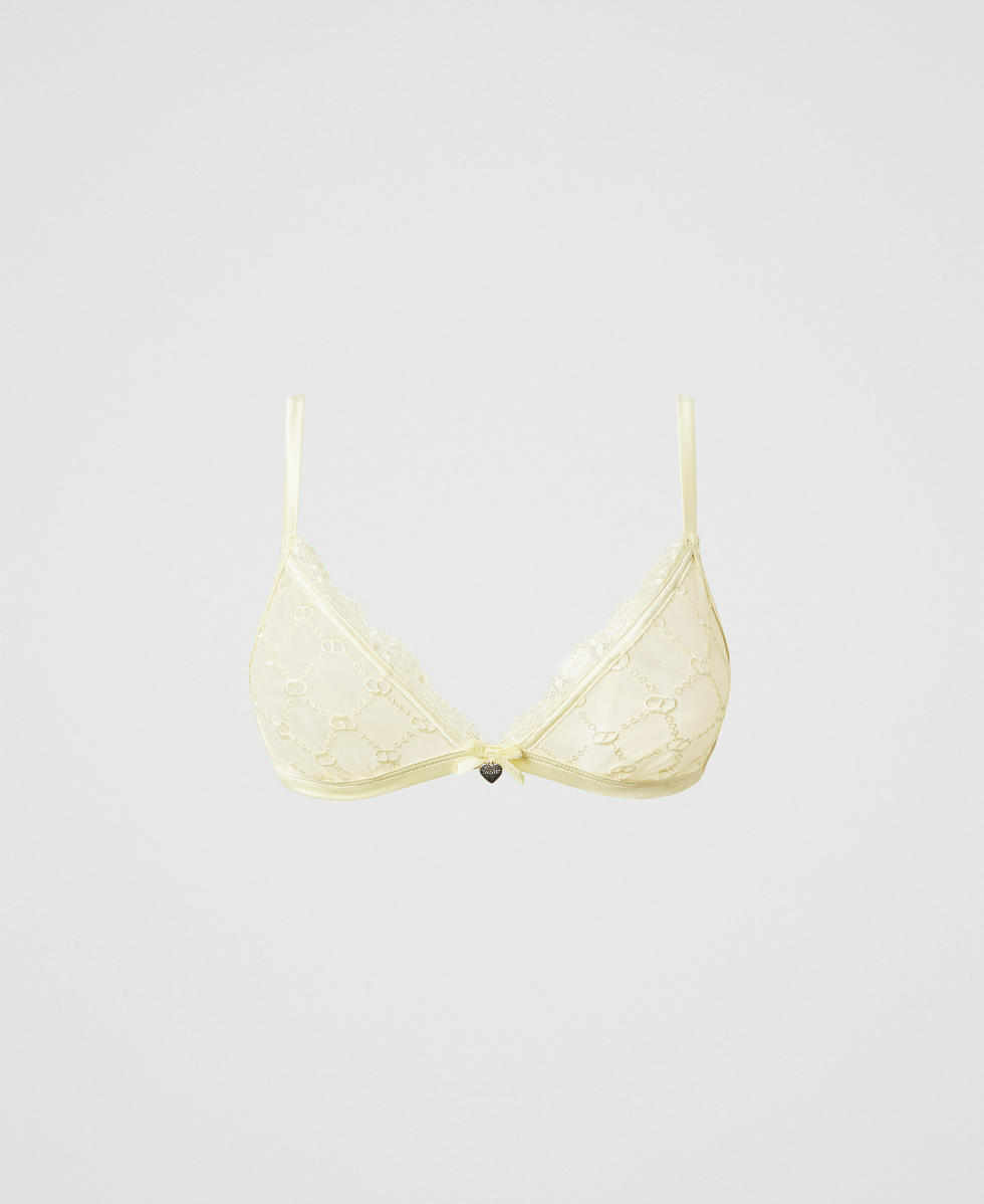Tulle triangle bra with Oval T Woman, Yellow | TWINSET Milano