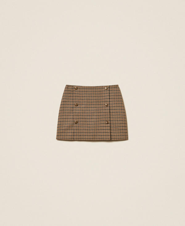 Wool blend chequered mini skirt