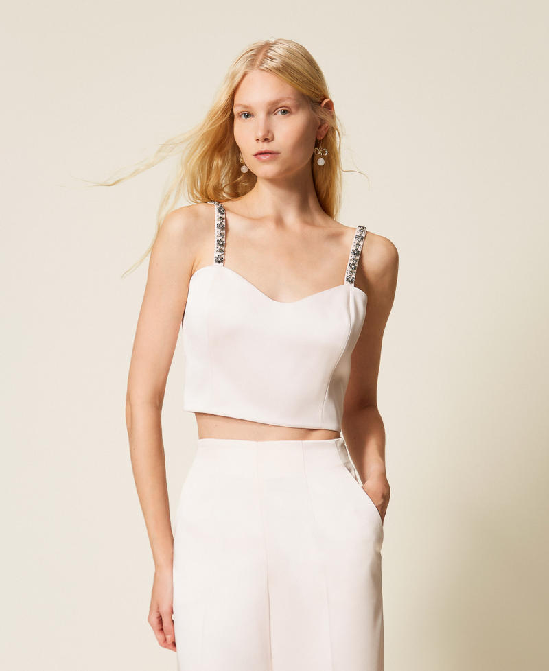 Cropped-Top aus Duchesse mit Stickerei Sandrosa Frau 261TP2413_00570_01