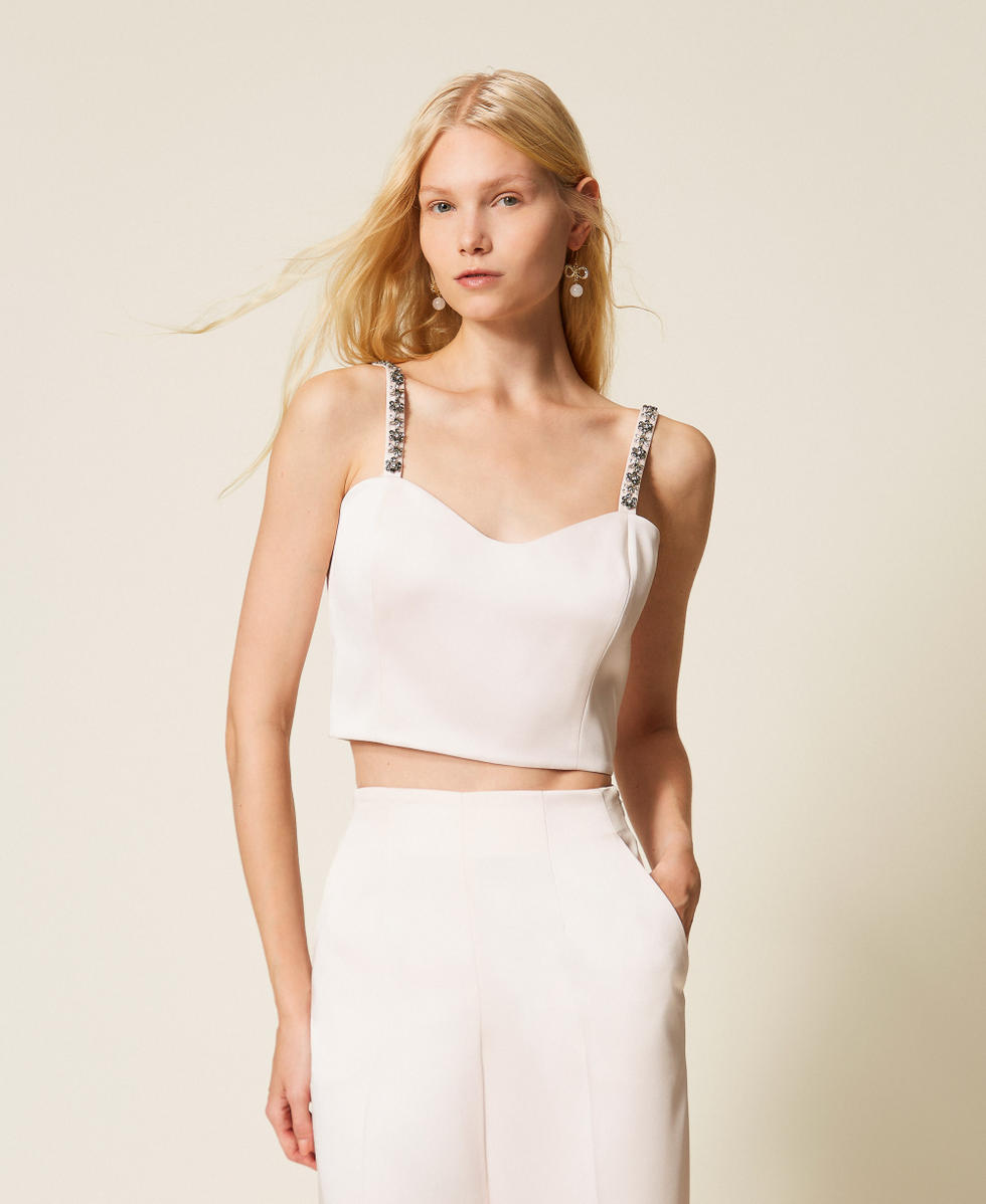 Duchesse cropped top with embroidery Pink Sand Woman 261TP2413_00570_01